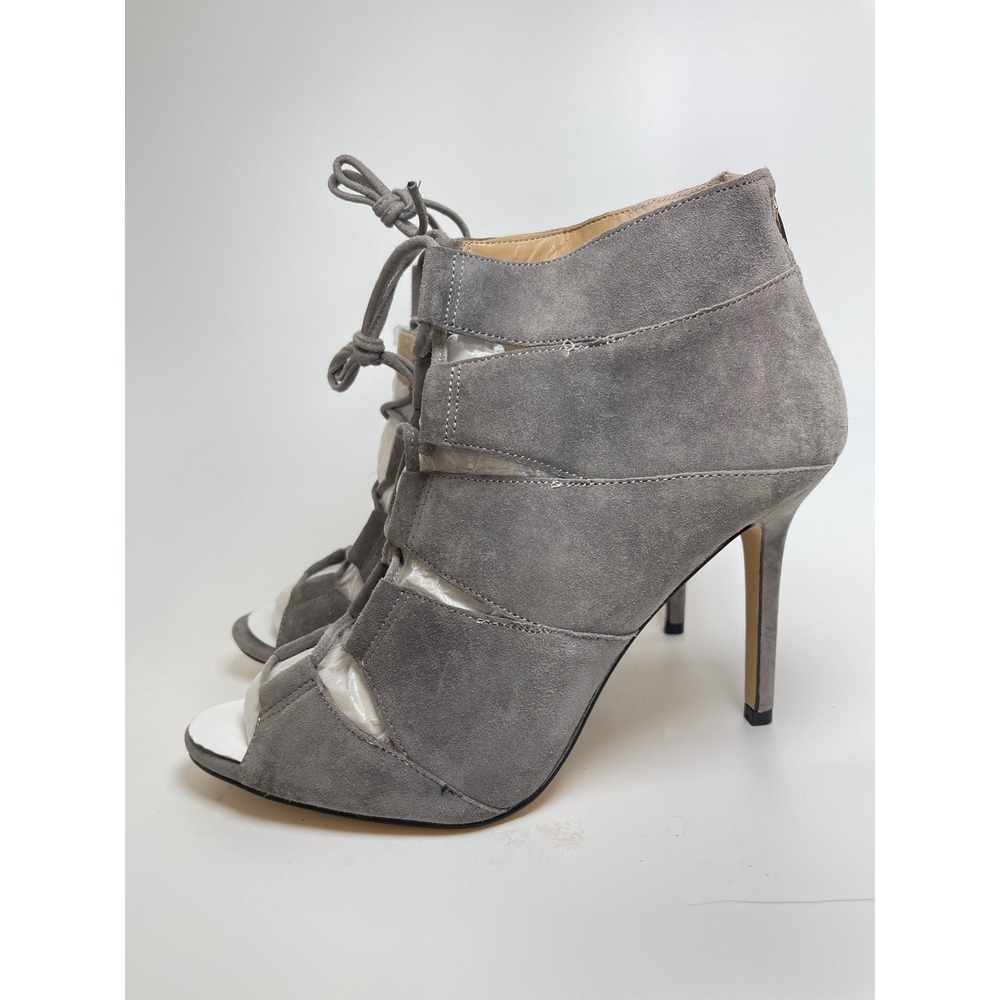 Ann Taylor Womens 10M Grey Suede Lace Up‎ Open Toe Stiletto Heel Booties Shoes